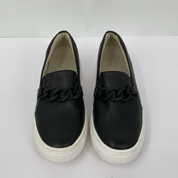 Naturalizer Daphne platform loafer shoe black pebbled leather slip-on chain 10 - Picture 4 of 7
